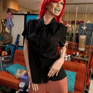 Elegant Black Women's Blouse with Bow Accent